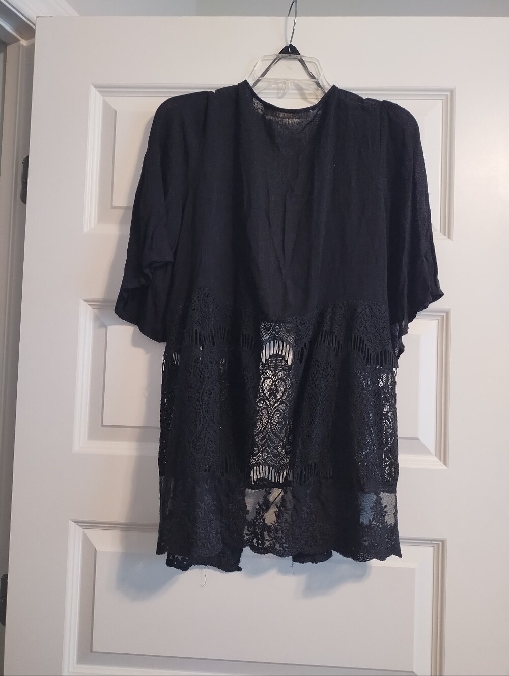 Black Lace Crochet Open-Front Cardigan - Picture 4 of 11